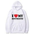 White hooded sweatshirt with I Love My Boyfriend print in black and red heart - S / Tops / White
