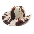 Western cowboy hat with brown and white cow print, featuring a wide curved brim and felt texture - M (56-58cm) / Straight Top Cow Print Beige