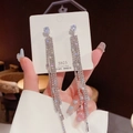 Elegant silver long fringe earrings with S925 needles and sparkling white rhinestones - Silver Pave Tassel (E0227)