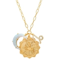 Collier chaîne trombone dorée avec opale lune et pendentif pièce Capricorne - Capricorne