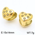 Golden 18K stainless steel heart hoop earrings with star carving and zircon stones - Style D Gold Star Heart (KE114146-KFC)