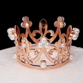 Rose gold crown cake topper with white pearls and crystals on a minimalist base - Mini Rose Gold With Rhinestone