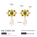 Detailed size specifications for 18K gold plated evil eye earrings with pearl charms - Green Malachite Evil Eye Baroque Pearl Style (NB-E1609-GN)