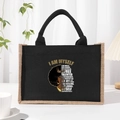 Black canvas and linen tote bag featuring a crown silhouette and inspirational text print - Black Graphic 9