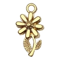 Golden sunflower flower pendant with leaf and hanging loop for DIY jewelry making - Flower Style C / Gold