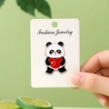 Cute panda enamel pin holding a red heart with star, size 2x3.1cm fashion accessory - Red Heart Panda