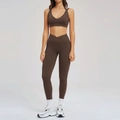 Yoga-Set für Damen in Kaffeebraun mit V-Ausschnitt Sport-BH und High-Waist-Leggings - S / Kaffeebraun