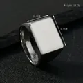 Silver geometric signet ring for men in polished stainless steel, 1.5cm x 1.8cm size - US 6 / Polished Horizontal Rectangle / Steel