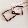 Retro brown geometric leopard print square hoop earrings with glossy finish - 925 Sterling Silver Earring Post - Coffee - Rhombic