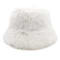Close-up of thick white faux fur material showing fluffy texture of the warm bucket hat - M (56-58cm) / White
