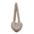 Sac bandoulière beige en forme de cœur avec bretelles en peluche et chaîne en argent - Abricot