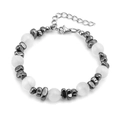Beaded titanium steel bracelet with cat eye stones and hematite gravel beads - White Cat Eye and Irregular Metal Beads