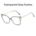 Cat-eye square optical glasses in transparent grey with thin golden metal temples - Transparent Grey / Clear Anti-Blue Light