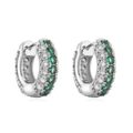 Detail view of silver hoop earrings paved with green and clear zircon stones - Platinum Green Zirconia