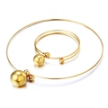 Conjunto de collar rígido y brazalete abierto de acero inoxidable dorado con bolas lisas - Dorado (KS40744-Z)