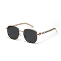 Square oversized sunglasses with gold chain link temples and dark lenses for women - Gold Frame Grey Lens
