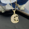 Macro shot of gold-plated celestial necklace with moon and star pendants and zircons - Gold (8303)