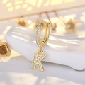 Micro-set S925 silver letter K gold hoop earring with pavé rhinestones on white background - Letter K (Gold)