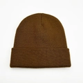 Classic brown knitted beanie for winter warmth with a stylish folded cuff design - Coffee