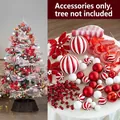 Red and white Christmas tree ornament set with striped balls, berries, and candy canes - 50-Piece Candy Ornament Set for 1.5m Christmas Tree