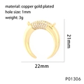 Detail of gold-plated copper moon pendant with zircons and precise dimensions - P01306-Crescent Moon With Zirconia