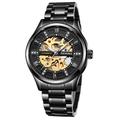 DEDIMA automatic mechanical watch with black steel strap and skeleton golden movement - All Black Silver