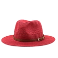 Klassieke rode Fedora Panama hoed met bruine kunstlederen riem en gouden gesp detail - Rood