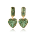 Detail of heart drop earrings with green micro-pave stones and gold plating - Green Zircon Gold