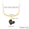 Gold stainless steel necklace with black heart pendant featuring Love engraving and specs - Gold Love Heart Necklace (KN236518-NT)