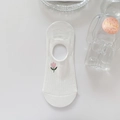 White cotton no-show sock with pink tulip embroidery and ribbed texture for women - Pink Flower