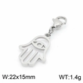 Pendentif main de Hamsa argenté en acier inoxydable avec fermoir mousqueton 22x15mm - Motif Œil Couleur Acier Ajouré (KLJ6998-Z)