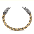 Bracciale Viking vintage bicolore a torsione con teste di corvo alle estremità - Stile Bicolore Testa di Corvo (F0507) / Oro e Argento