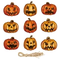 Set van 9 aquarel Halloween pompoen hangdecoraties met jute touw voor sfeervolle feesten - 9 Stuks Per Verpakking L-00154