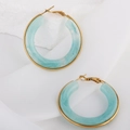 Chic gold hoop earrings with blue and white marble resin inlay for a vacation look - Lake Blue