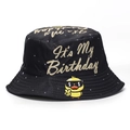 Schwarzer Anglerhut mit goldenem It's My Birthday Text und coolen Enten-Grafiken - M (56-58cm) / Geburtstagsente Druck(7#)