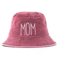 Washed burgundy cotton baseball cap featuring white MOM 3D embroidery on front - Washed Red MOM Embroidery Bucket Hat