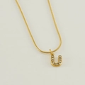 Golden snake chain necklace featuring a crystal-encrusted letter U pendant - Gold Letter U (With Chain)