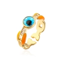 Verstellbarer 18K vergoldeter Evil Eye Ring mit Emaille und Zirkonia Akzenten - Einstellbar Offen / Orange (13009)