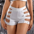 Witte denim shorts voor dames met uitsparingen en veters aan de zijkant voor mode-stijl - S / Wit