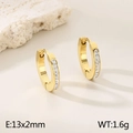 Pendientes de aro dorados en acero con circonitas blancas y nácar 13x2mm - Dorado con Circonita