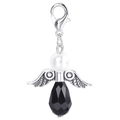 Detailed view of angel wing pendant with black faceted teardrop bead and silver clasp - Black