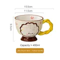 Ceramic bear mug with yellow wavy handle and 400ml capacity for coffee and milk - Little Brown Bear