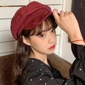 Women's vintage burgundy newsboy cap in soft faux suede for autumn and winter - M (56-58cm) / Burgundy