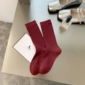 Vertical ribbed burgundy crew socks for women made of premium combed cotton fabric - One Size / Ancorra Red