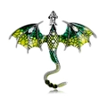 Detail of dragon brooch featuring green enamel wings and sparkling white crystals - Green-Yellow/White Stone