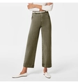 Elastic high-waist olive green wide-leg cropped denim pants with matching white belt - Army Green
