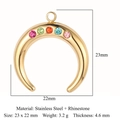 Golden crescent moon stainless steel pendant with five colorful sparkling rhinestones - Gold Crescent Multi-color Stone