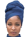 Solid navy blue large head wrap turban for women in soft stretchy jersey fabric - One Size / Steel Blue