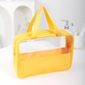 Transparent yellow waterproof travel toiletry bag with zipper and handle straps - Yellow Large