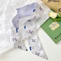 Lavender floral twilly silk scarf with butterfly print and botanical patterns for hair and bags - Purple Butterfly